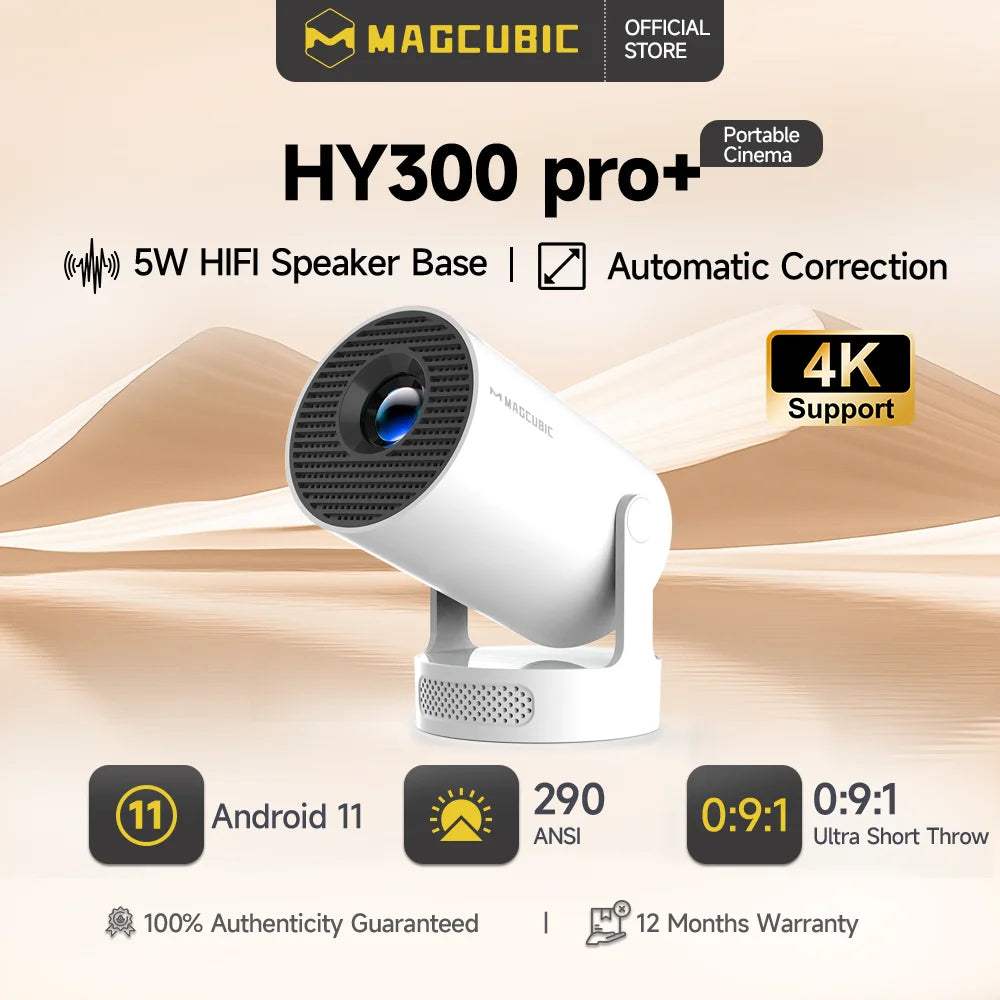 HY300 Pro + Ultra Projector 4K 720P Portable Projector with Wifi 6 BT5.4 Auto Vertical Keystone 5W Speaker 180 Rotation