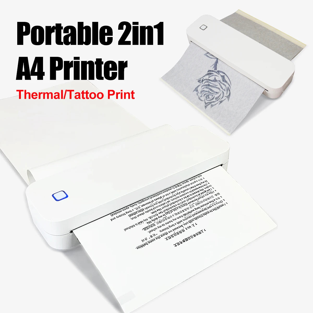 A4 Thermal Printer 203DPI Bluetooth Pocket Photo Document Printer Memo Note Tattoo Printing Wireless Inkless Thermal Printer