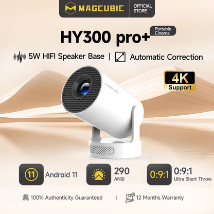 HY300 Pro + Ultra Projector 4K 720P Portable Projector with Wifi 6 BT5.4 Auto Vertical Keystone 5W Speaker 180 Rotation